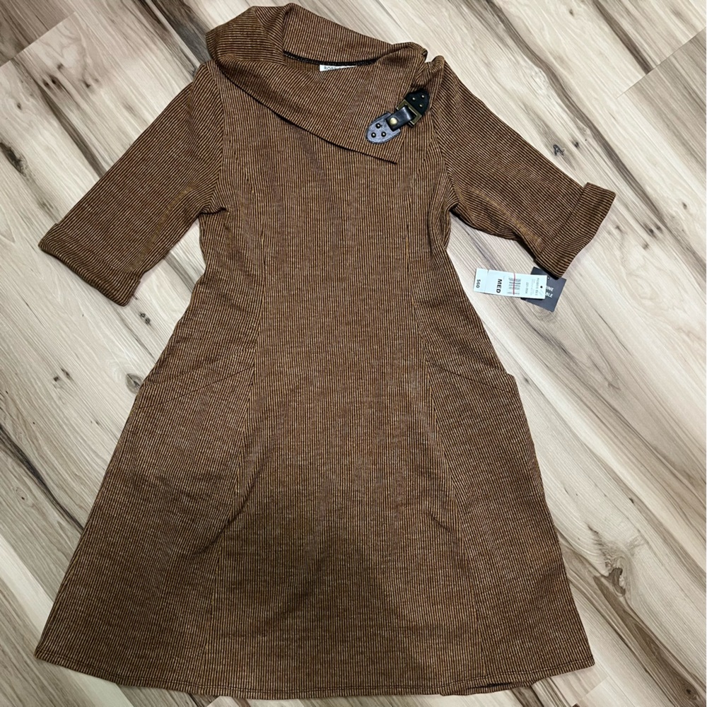 NWT Robbie Bee Signature Cowl Neck Pocketed 3/4 Sleeve Knit Dress Size Medium